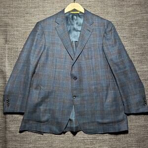 Canali Kei 1934 Blazer Mens 48 R Blue Plaid 23275 Wool Silk Linen 2 Button Italy
